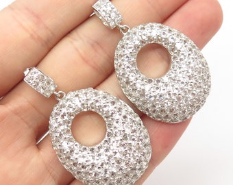 925 Sterling Silver Vintage Real White Topaz Gemstone Dangling Earrings