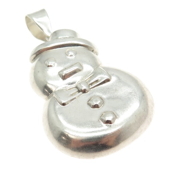 925 Sterling Silver Vintage Snowman Puffy Pendant - image 5