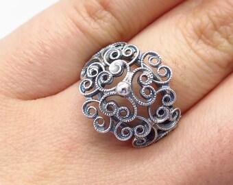 925 Sterling Silver Vintage Ornate Swirl Ring Size 5.75