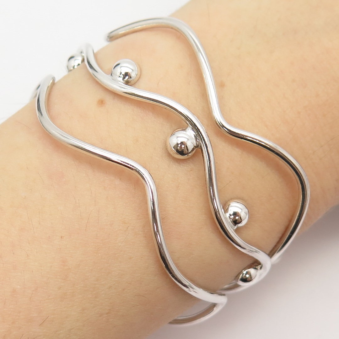 Vintage 925 Sterling Silver Rope Patterned Cuff Bracelet