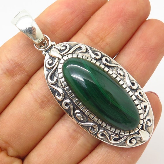 925 Sterling Silver Real Malachite Gemstone Boho Design Large | Etsy