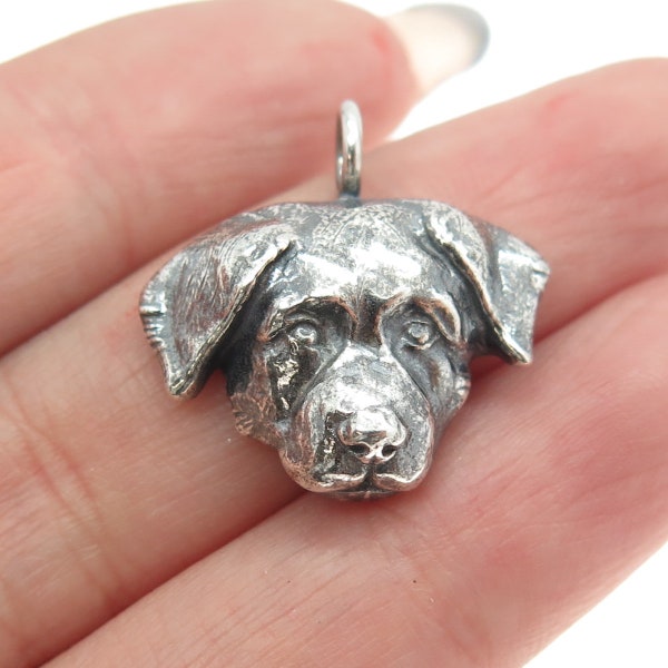 925 Sterling Silver Vintage Labrador Retriever Dog Oxidized Charm Pendant