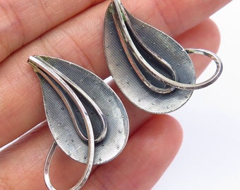 925 Sterling Silver Vintage Germany Leaf Design Screw Back Earrings