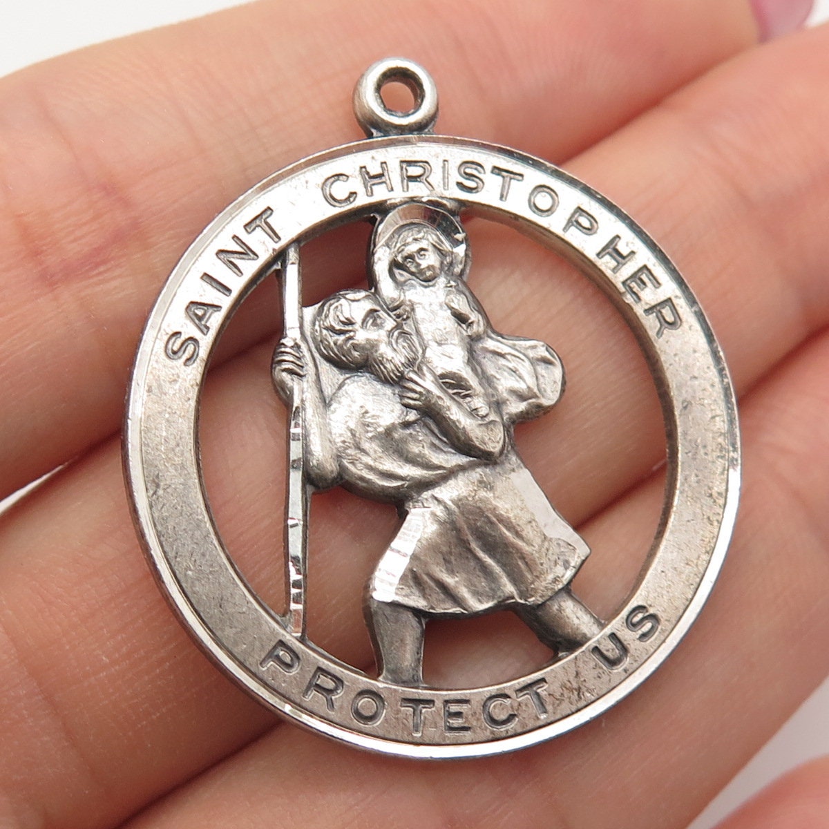 Blue Saint Christopher Protect Us Words On Round Quarter Size