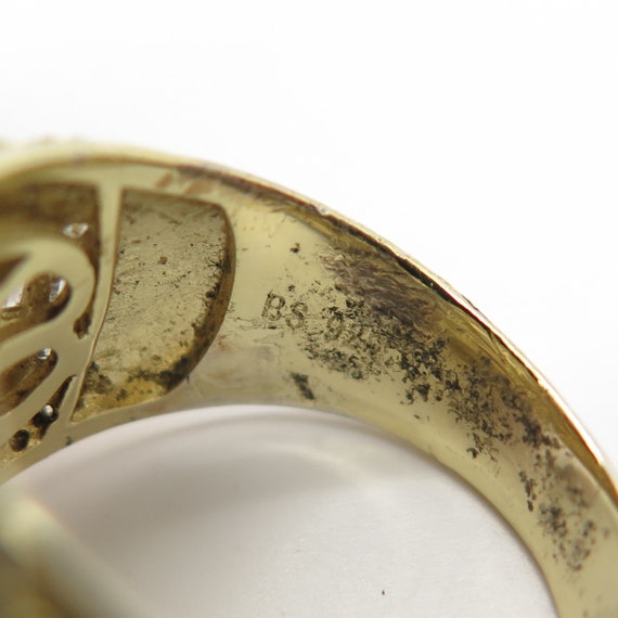 925 Sterling Silver Gold Plated Vintage C Z Wide Ring Size 9