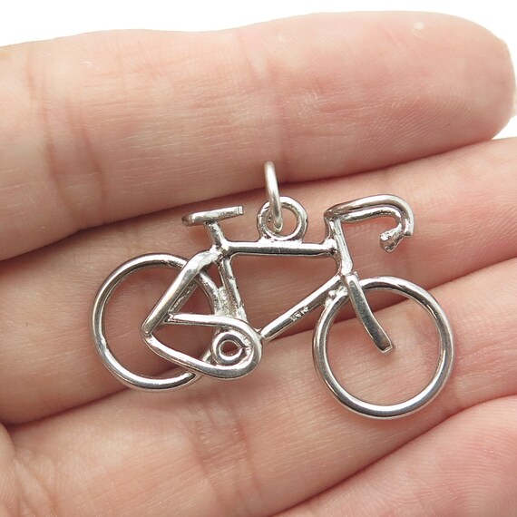 925 Sterling Silver Vintage Bicycle Charm Pendant - image 2