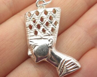 925 Sterling Silver Vintage Egyptian Pharaoh Nefertiti Design Pendant