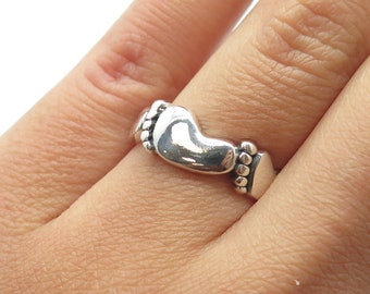 925 Sterling Silver Vintage Baby Footprint Band Ring Size 7