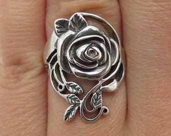 AVON 925 Sterling Silver Vintage Rose Flower Ring Size 4.75
