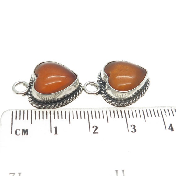 925 Sterling Silver Vintage Real Fire Amber Heart… - image 3