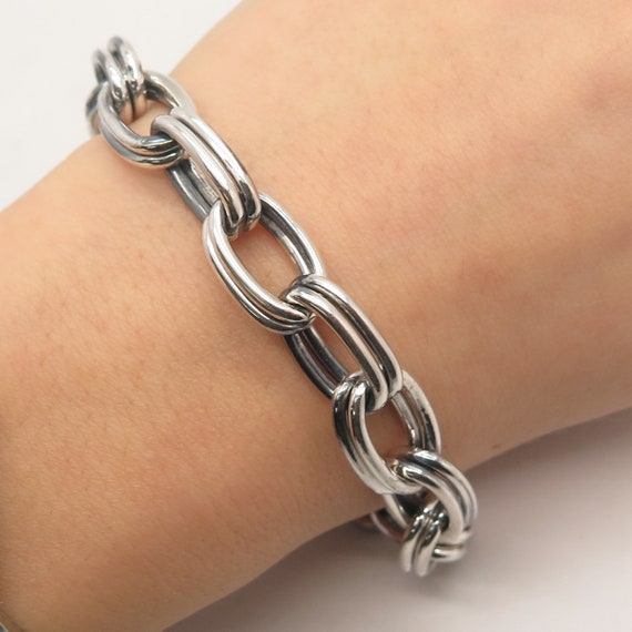 925 Sterling Silver Vintage Double Rolo Link Brac… - image 1