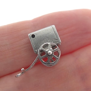 925 Sterling Silver Antique Art Deco Pull Cart Minimalist 3D Charm Pendant