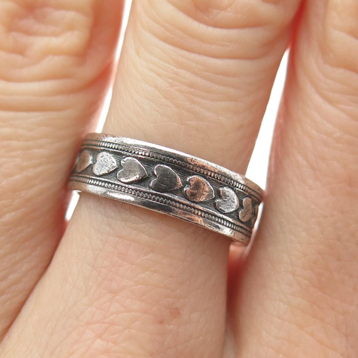 J.D. SCHLANG CO. 925 Sterling Silver Antique Art Deco Heart Band