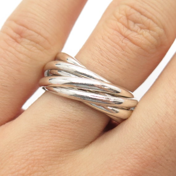 925 Sterling Silver Vintage Mexico Spiral Interlocked Ring Size
