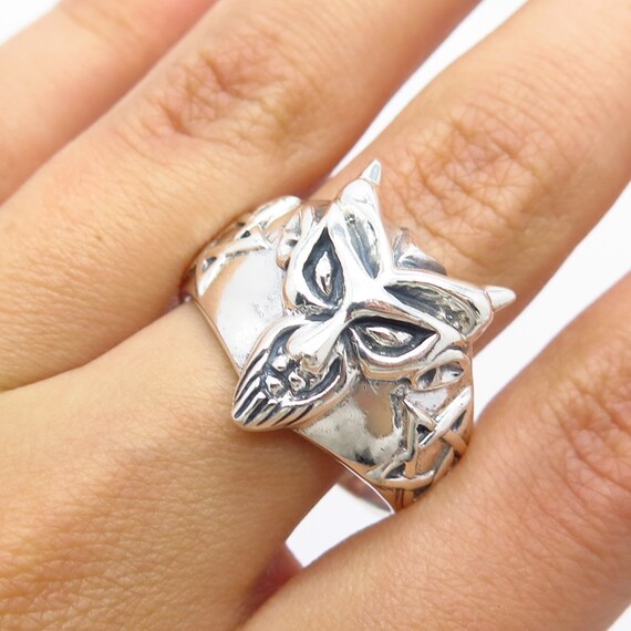 925 Sterling Silver Vintage Tribal Mask Ring Size… - image 1