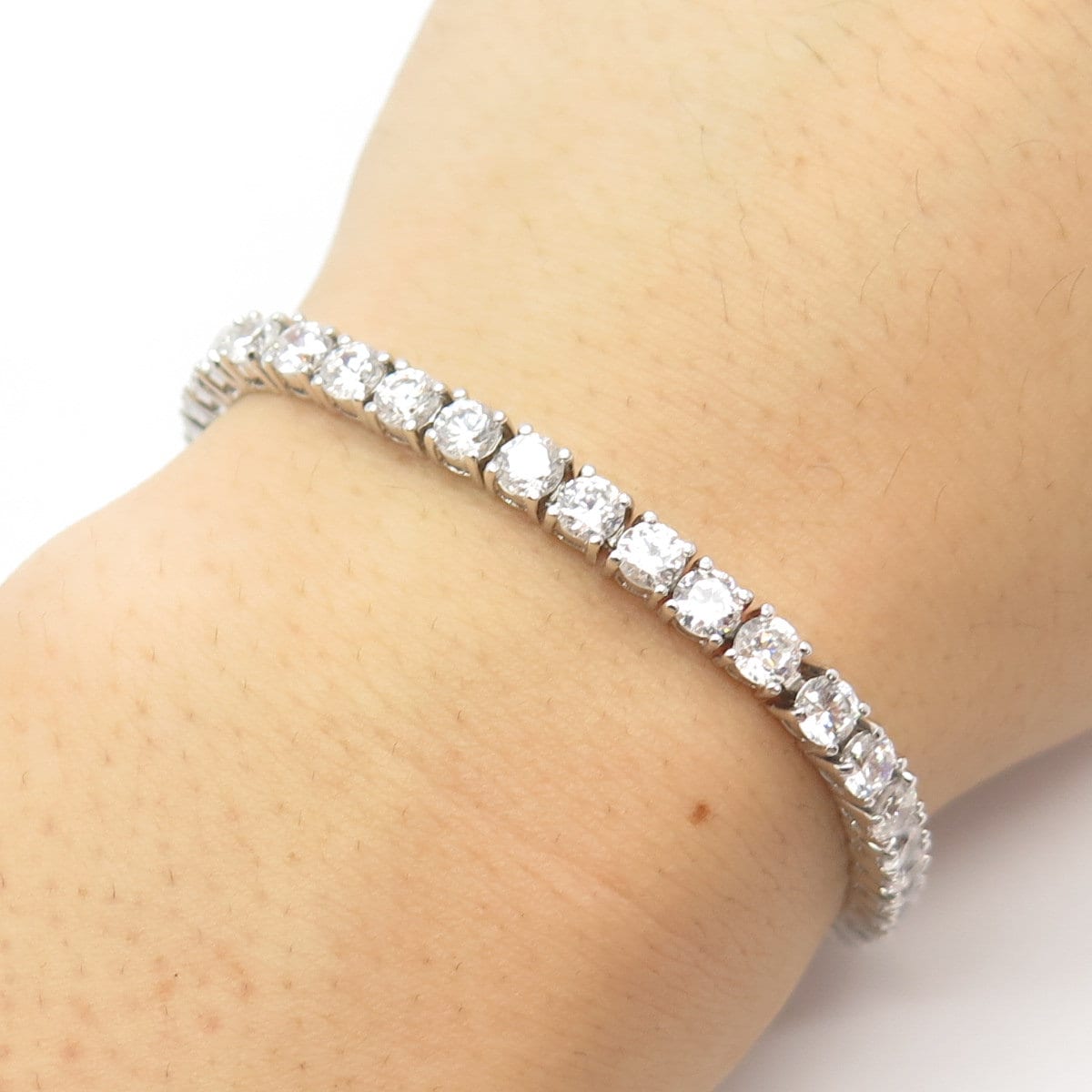 925 Sterling Silver Vintage C Z Round Tennis Link Bracelet 7 1/4