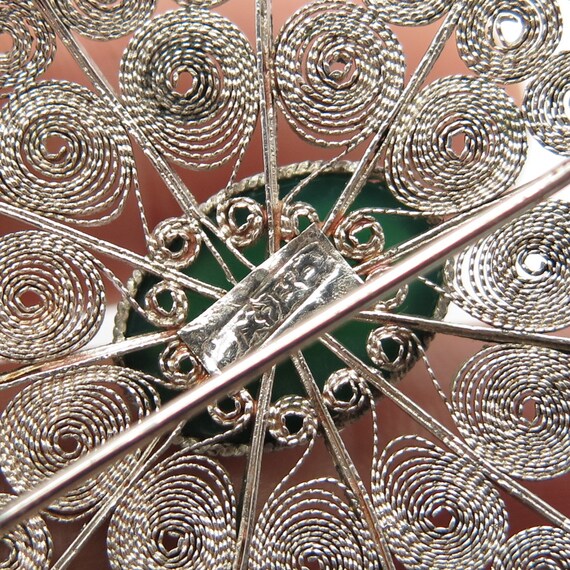 アクセサリー vintage silver925 onyx brooch 925 Sterling Silver Vintage Real Green Onyx Gemstone Ornate