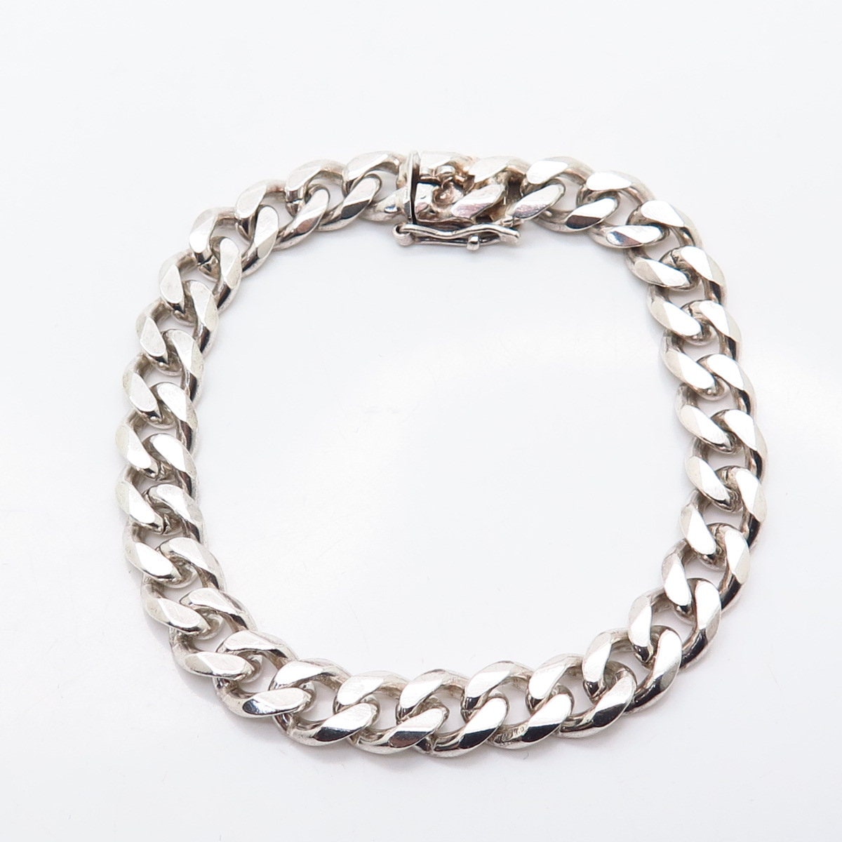 Silver Plated Square Blue Zirconia Bracelet Cuban Type