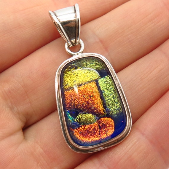 925 Sterling Silver Vintage Dichroic Glass Pendant - image 1