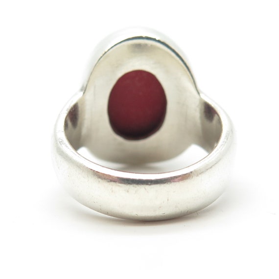 925 Sterling Silver Vintage Real Coral Ring Size … - image 5