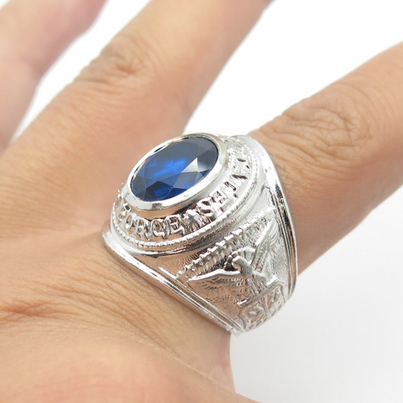 925 Sterling Silver Antique Art Deco PRIDE Blue Glass U.S.