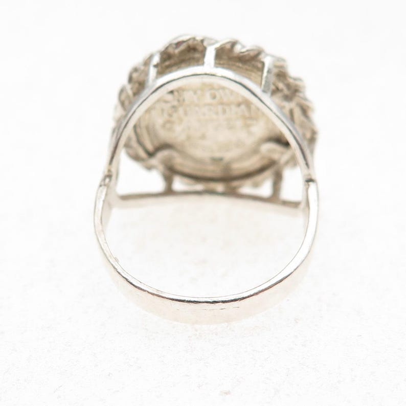 925 Sterling Silver Vintage Guardian Angel Coin Oxidized Ring Size 5.5 image 5