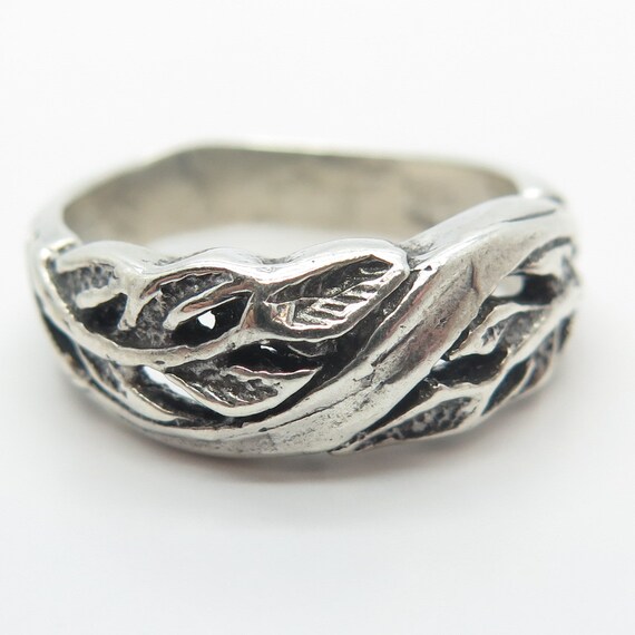 925 Sterling Silver Vintage Leaf Band Ring Size 8… - image 3