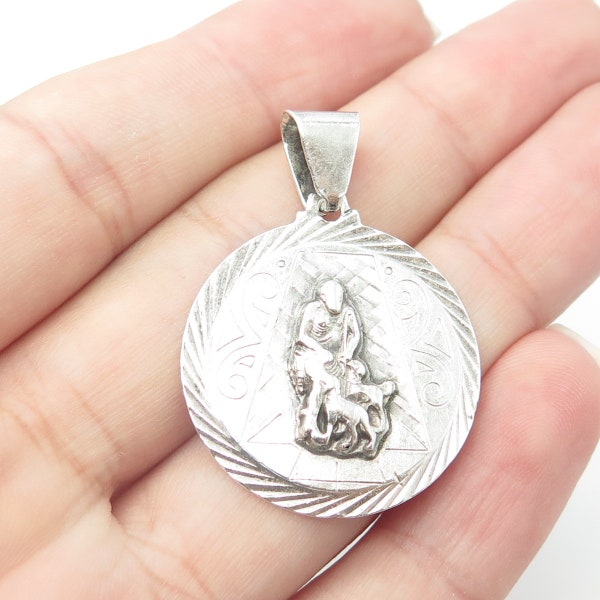 925 Sterling Silver Vintage Saint Lazarus of Bethany Religious Round Pendant