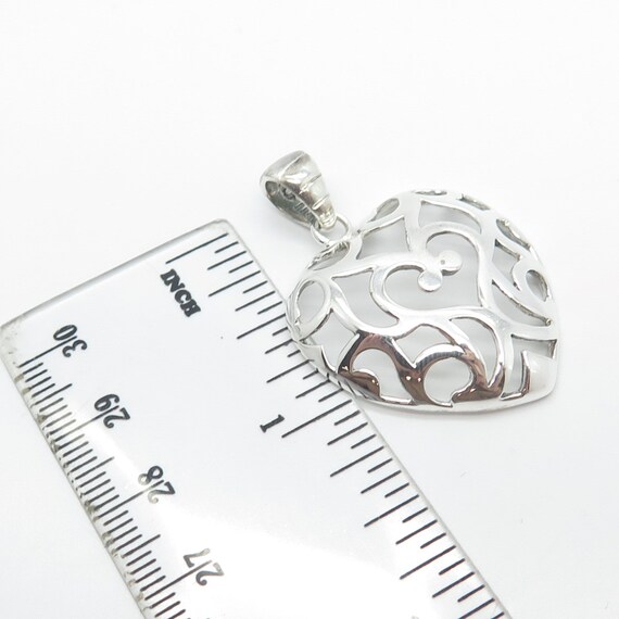 925 Sterling Silver Vintage Ornate Heart Pendant - image 4