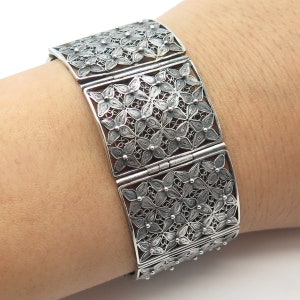 800 Silver Vintage Filigree Floral Panel Link Bracelet 6
