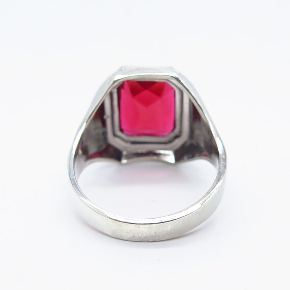 925 Sterling Silver Vintage Red Glass Ring Size 8… - image 5