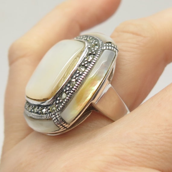 925 Sterling Silver Vintage Real Mother-of-pearl and