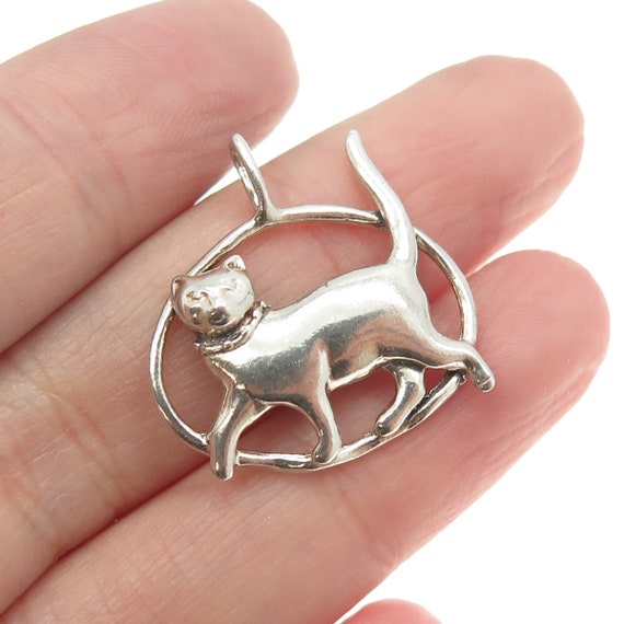 925 Sterling Silver Vintage Cat / Kitty Pendant - image 1