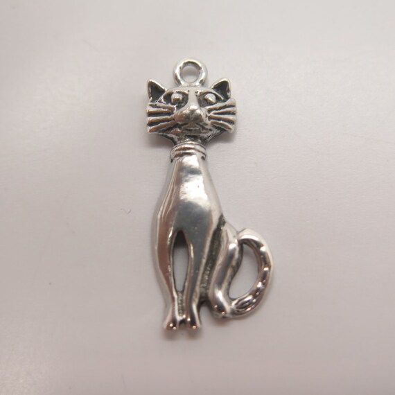925 Sterling Silver Vintage Cat Pendant - image 4