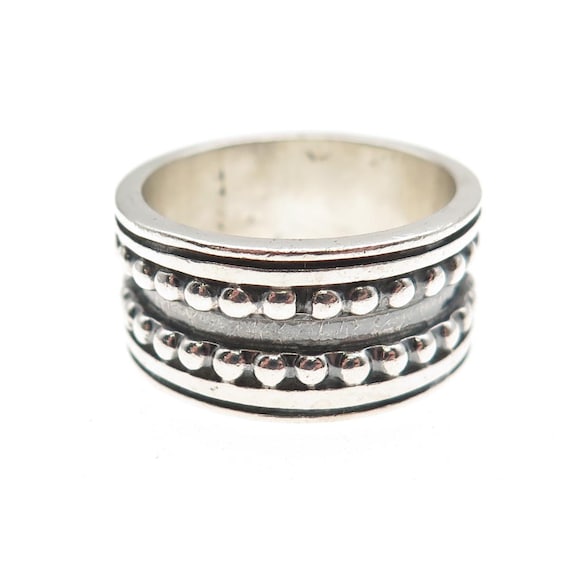 Maria Belen 925 Sterling Silver Vintage Oxidized Beaded Band Ring Size 8 View 3