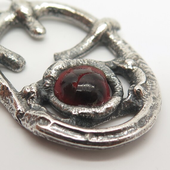 925 Sterling Silver Vintage Red Glass Modernist P… - image 4