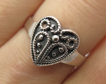 925 Sterling Silver Vintage Heart Ring Size 8 3/4