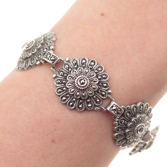 Kimler & Daniel Sterling Silver Antique Art Deco Real Marcasite Bracelet 6.75"
