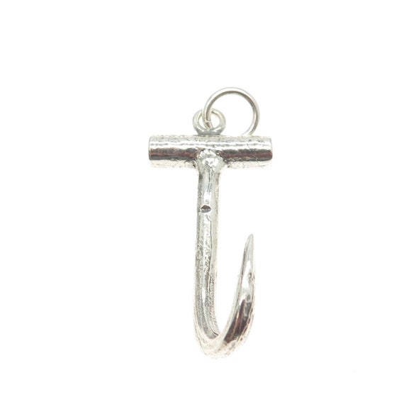 925 Sterling Silver Vintage Hook / Letter "J" Pen… - image 4