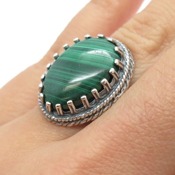 925 Sterling Silver Vintage Israel Real Malachite… - image 2