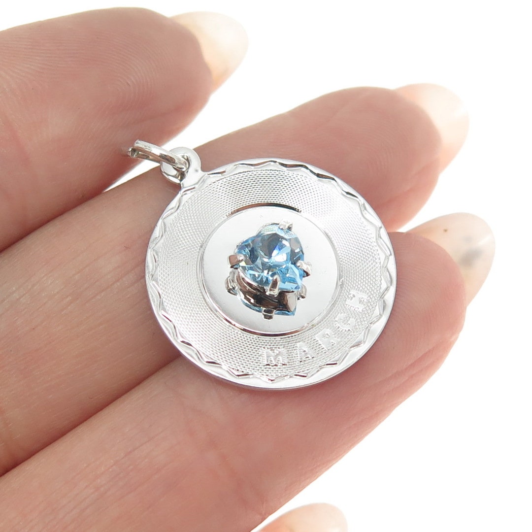 925 Sterling Silver Heart-cut Blue Rhinestone 