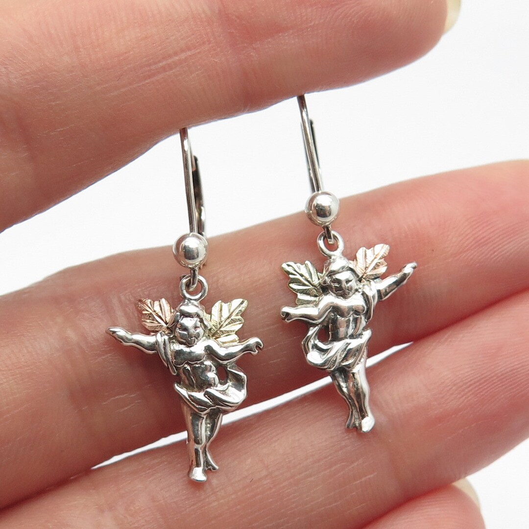 925 Sterling Silver / 12K Gold Vintage Angel Dangling Earrings - Etsy