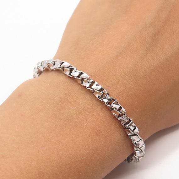 925 Sterling Silver Vintage Italy Box Link Bracelet 7.75