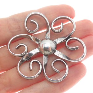 925 Sterling Silver Vintage Flower Modernist Pin Brooch