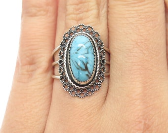 BEAU 925 Sterling Silver Vintage Faux Turquoise Ornate Ring Size 6.5