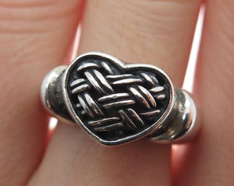 BRIGHTON 925 Sterling Silver Vintage Woven Heart Oxidized Ring Size 7.25