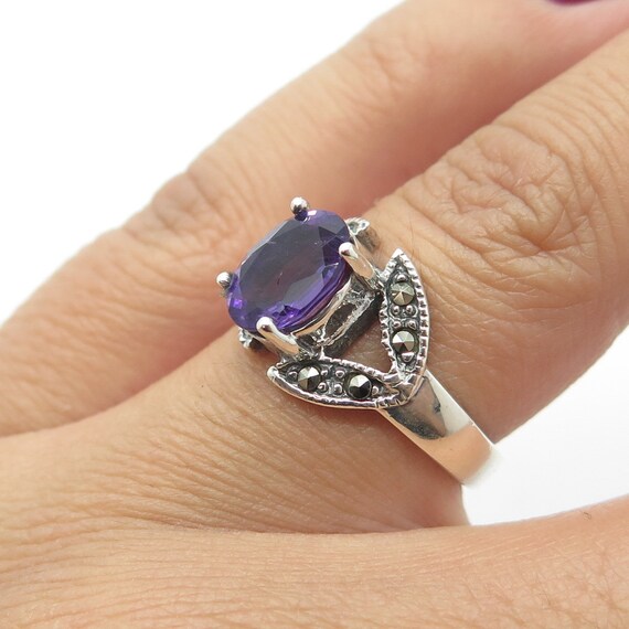 925 Sterling Silver Vintage Real Amethyst and Mar… - image 2