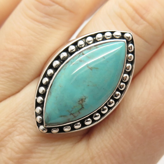 southwestern stamped 925 Native American sterling 925 silver handmade ring with carico turquoise Size 8