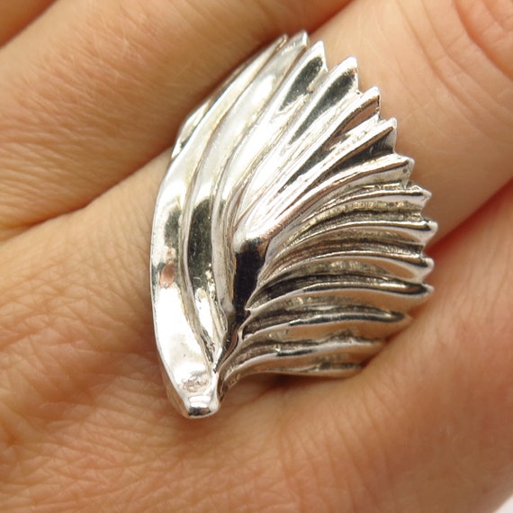 925 Sterling Silver Ribbed Abstract Design Wide R… - image 1