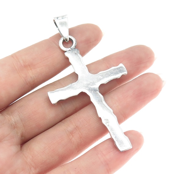 925 Sterling Silver Vintage Mexico Bamboo Cross P… - image 2
